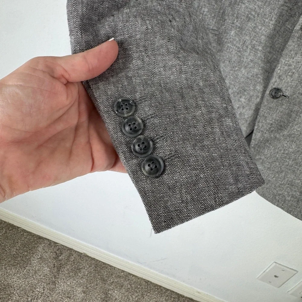 Stafford Linen Cotton Sport Coat Blazer Classic Fit 46 Long Chambray Gray Summer